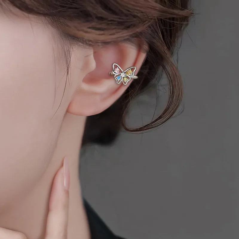Sparkling Zircon Star Ear Clip for Women Without Piercing Long Tassel Sweet Ear Cuff Clip Earrings Wedding Jewelry Gift