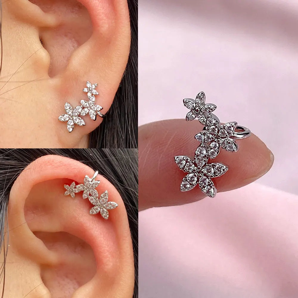 Fashion Gold Color Leaf Clip Earring For Women Without Piercing Puck Rock Vintage Crystal CZ Ear Cuff Girls Party Jewerly