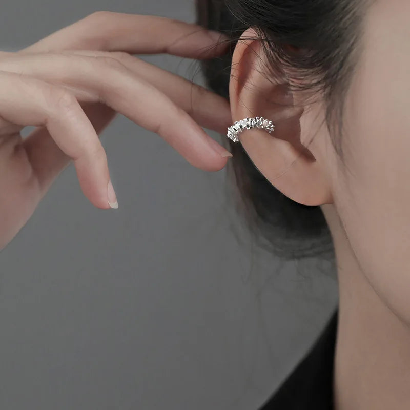 Sparkling Zircon Star Ear Clip for Women Without Piercing Long Tassel Sweet Ear Cuff Clip Earrings Wedding Jewelry Gift
