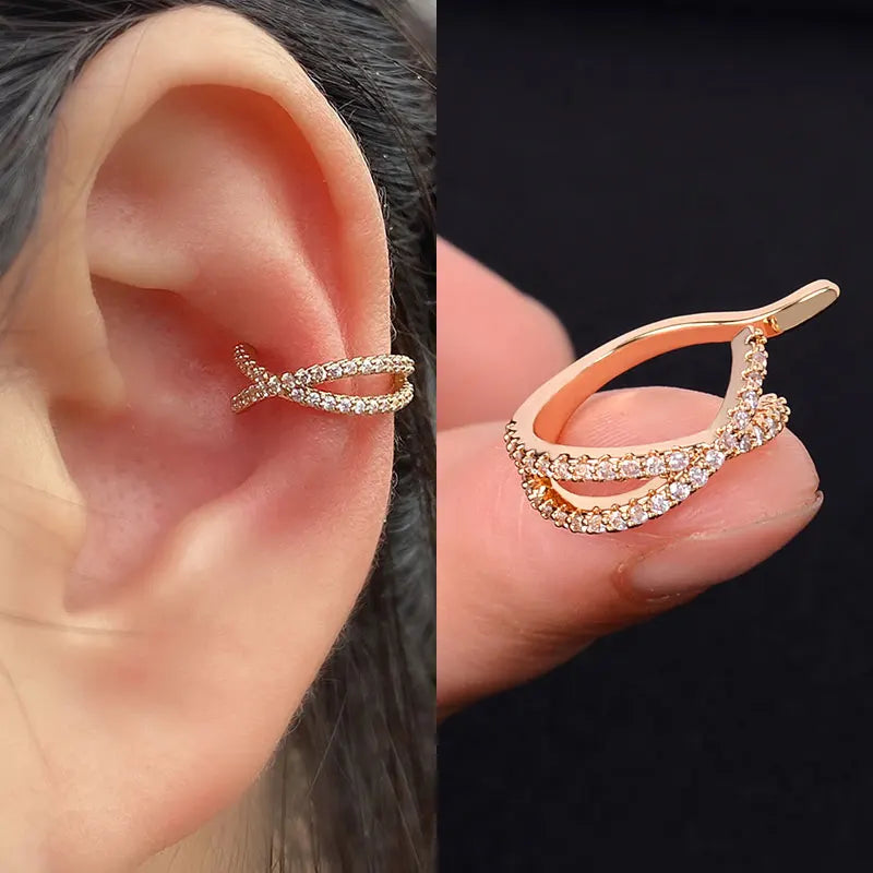 Fashion Gold Color Leaf Clip Earring For Women Without Piercing Puck Rock Vintage Crystal CZ Ear Cuff Girls Party Jewerly