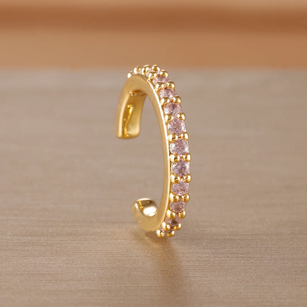 New Fashion Gold Color Star Ear Clip For Women Girls Kpop Sweet Stainless Steel Zircon Non-Piercing Ear Cuff Aesthetics Jewelry