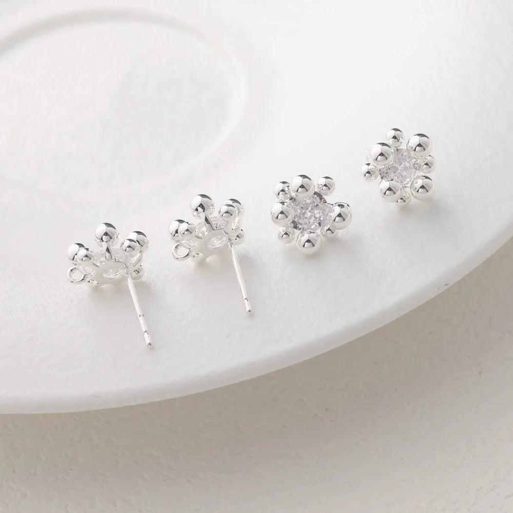 4PCS Dainty Small Round Bead Design Ear Studs Earrings for Jewelry Findings DIY Hand Made Brass 14k Gold Plated 10.5*5mm
