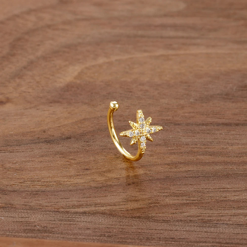 New Fashion Gold Color Star Ear Clip For Women Girls Kpop Sweet Stainless Steel Zircon Non-Piercing Ear Cuff Aesthetics Jewelry